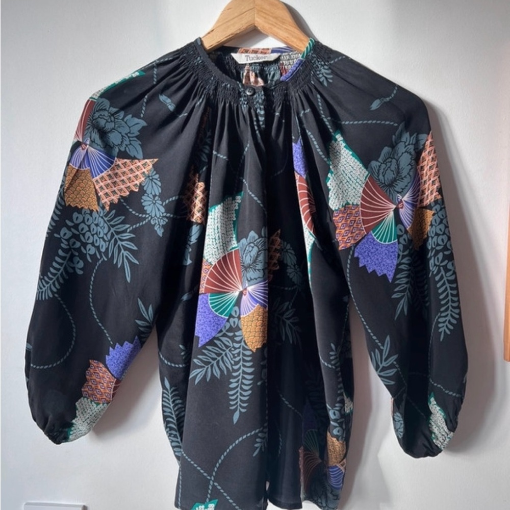 Tucker Puff Sleeve Silk Blouse